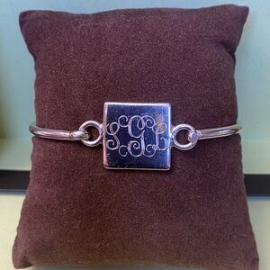 Vintage Square Engraved ID 925 Sterling Silver Monogram Hook Eye Bracelet “SGL”